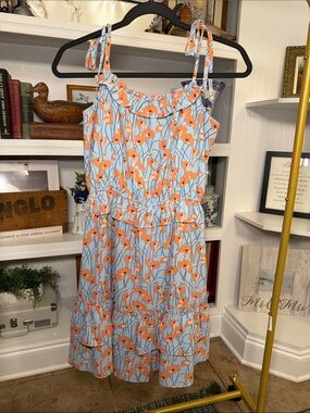 Joy Joy Light Blue Midi Dress with Orange Floral Print